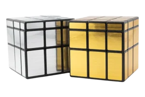 Cubos de Rubik QiYi 3x3 Mirror S en colores plateado y dorado con textura metálica - Cubiksolutions Tienda online de Speedcubing en Venezuela